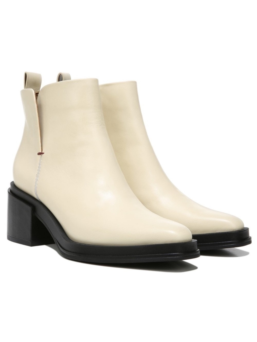 Women’s Franco Sarto Cream Leather Ankle Boots with Block Heel - Women